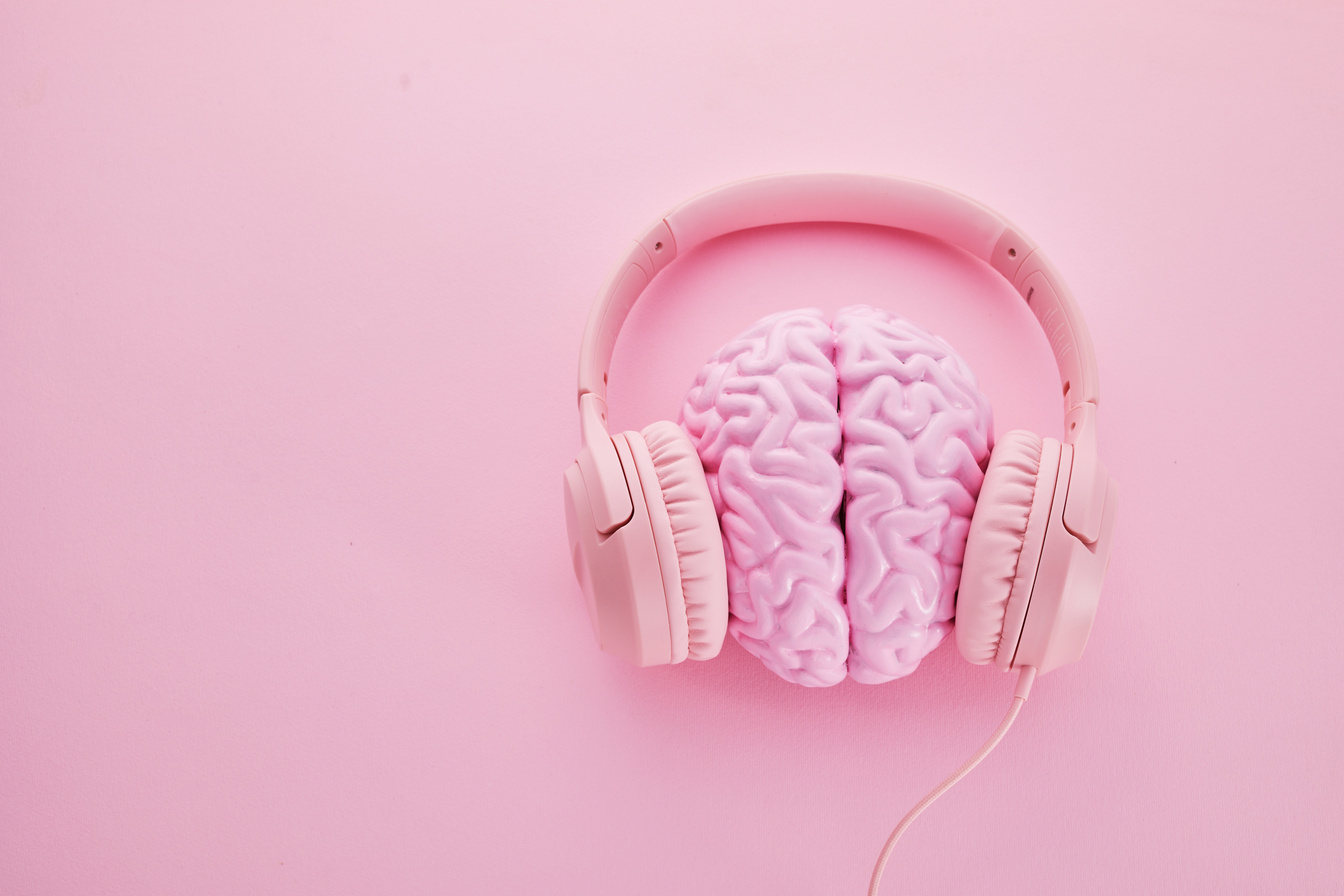 Music Brain and Musical . Human Brain with Headphones